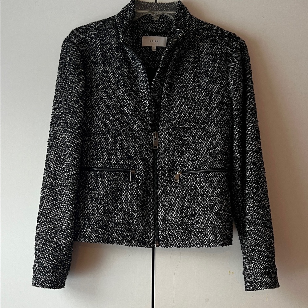Reiss Black and White Tweed Blazer Jacket